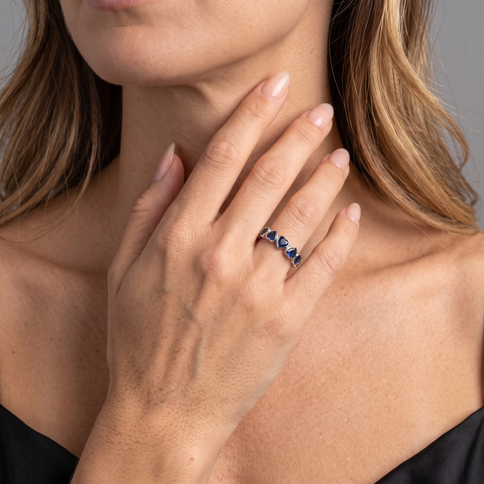 Heart Blue Sapphire 14K White Gold (18K Custom) Bezel Eternity Ring