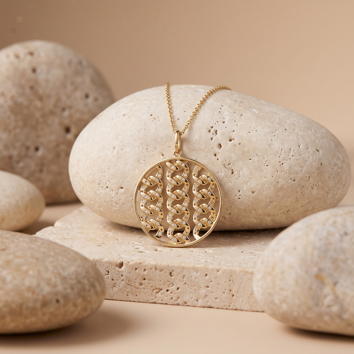 Openwork Chain Medallion Pendant Necklace in 14K Yellow Gold