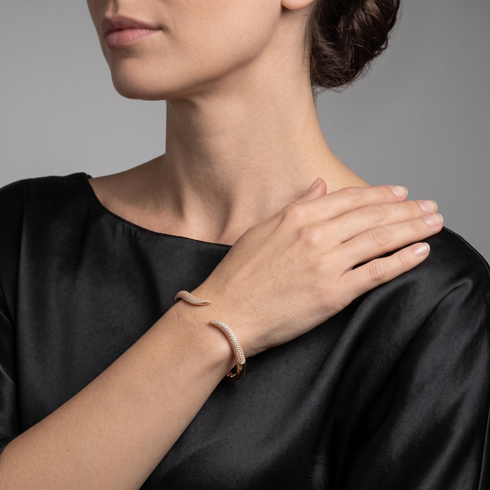Crescent Bliss Diamond Bangle Bracelet in 14K Yellow Gold