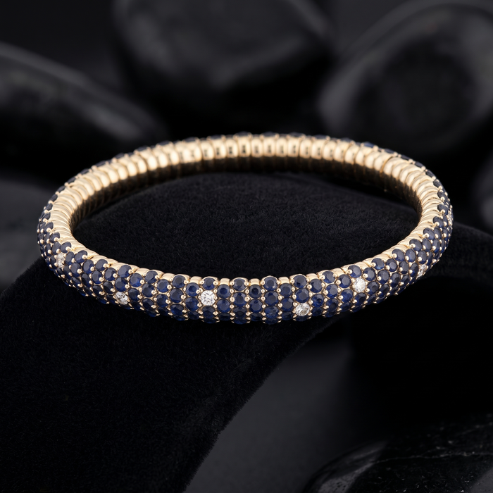 Blue Sapphire Diamond Tennis Bracelet in 14K Yellow Gold