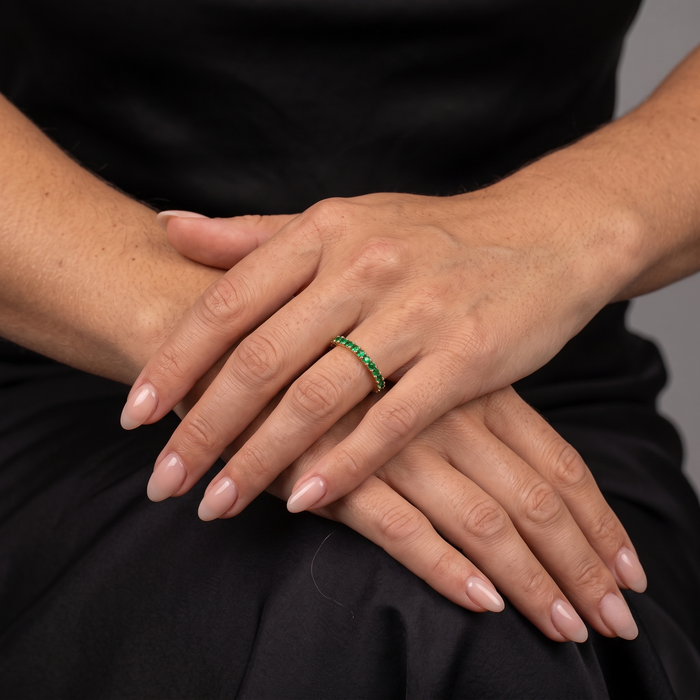 Green Tsavorite Diamond 14K Band Ring