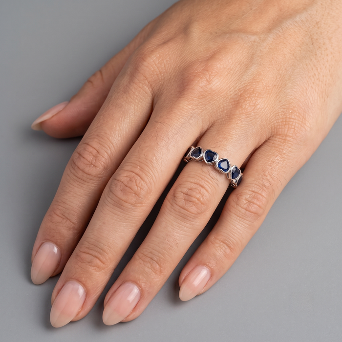 Heart Blue Sapphire 14K White Gold (18K Custom) Bezel Eternity Ring