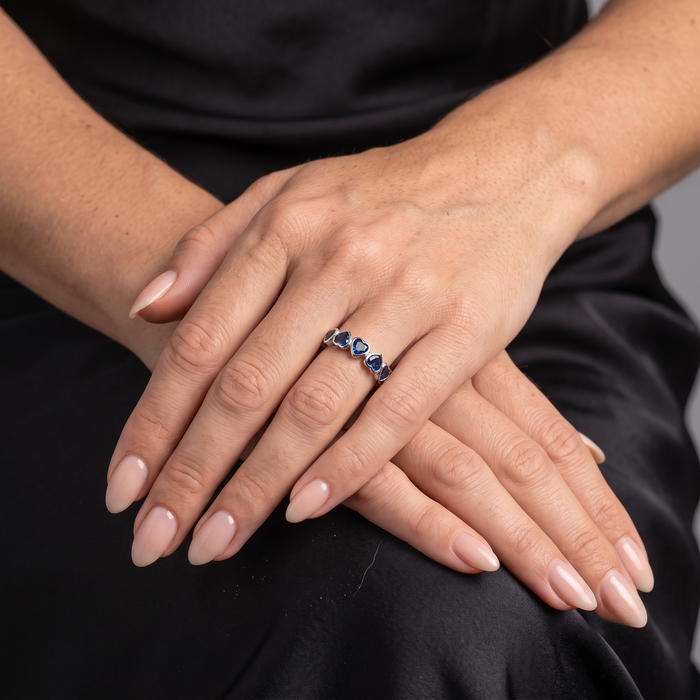 Heart Blue Sapphire 14K White Gold (18K Custom) Bezel Eternity Ring