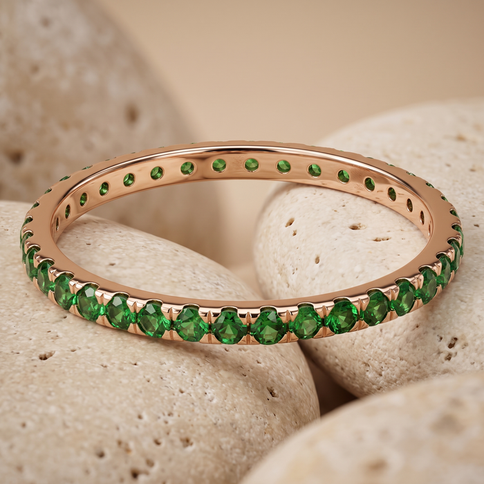 Green Tsavorite Diamond 14K Band Ring