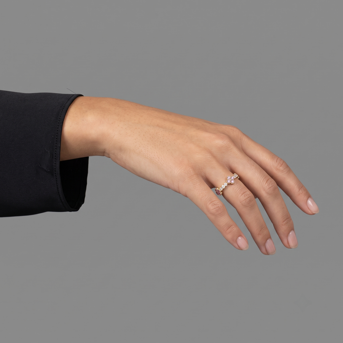 Floral Pink Sapphire & Diamond 14K Gold Ring