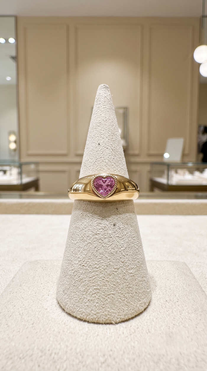 Heart-Cut Pink Sapphire 14K Yellow Gold Band Ring
