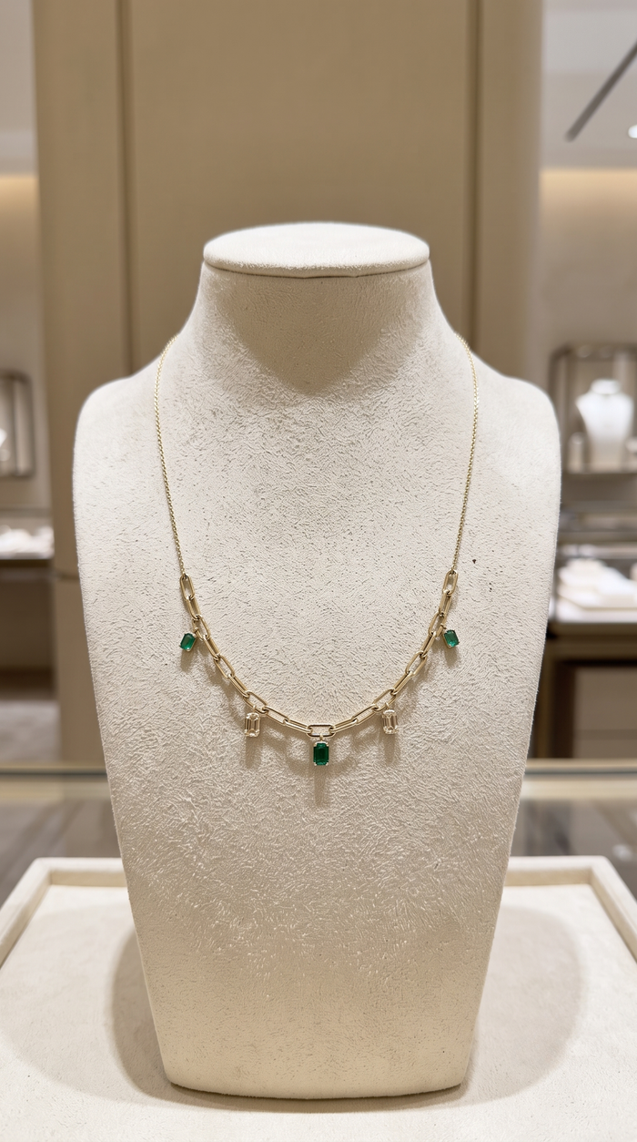 Exquisite Diamond Charm Station Necklace in 14K Yellow Gold