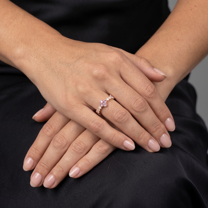 Floral Pink Sapphire & Diamond 14K Gold Ring