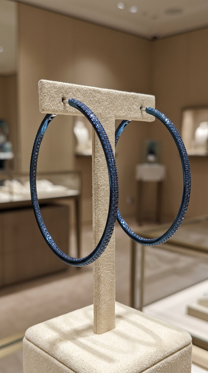 Blue Sapphire Diamond Hoop Earrings in 14K Yellow Gold