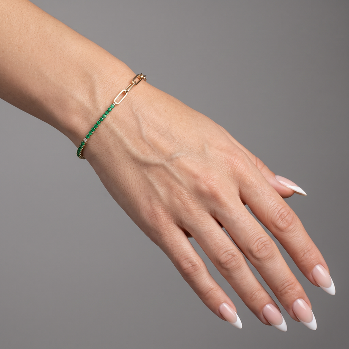 Emerald Link Tennis Chain Bracelet in 14K Yellow Gold