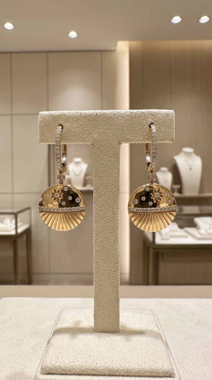 Starburst Shell Drop Earrings in 14K Yellow Gold