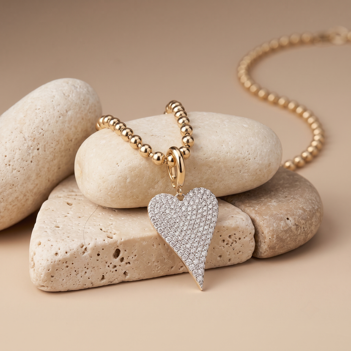 Eternal Flame Pave Heart Necklace in 14K Yellow Gold