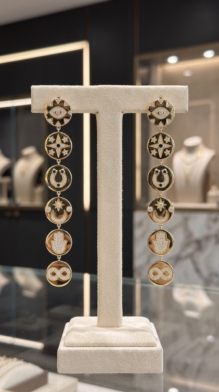Mystic Medallion Charms Drop Earrings in 14K Yellow Gold