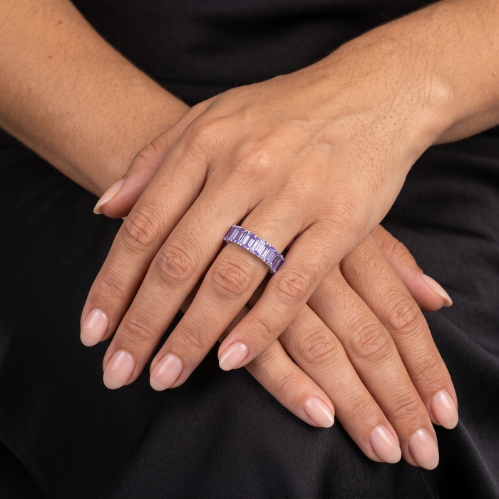 Emerald-Cut Tanzanite 14K White Gold Eternity Band Ring
