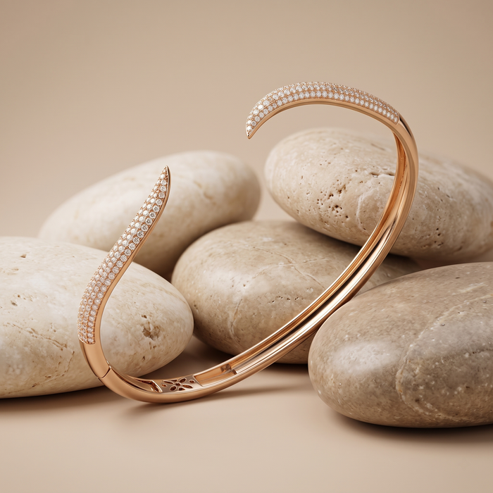 Crescent Bliss Diamond Bangle Bracelet in 14K Yellow Gold