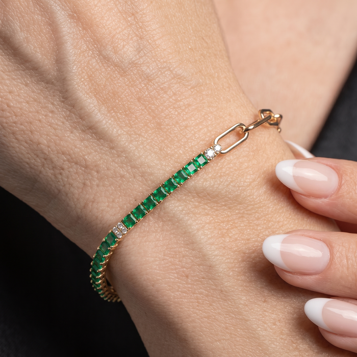 Emerald Link Tennis Chain Bracelet in 14K Yellow Gold