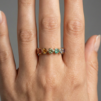 Multi-Color Heart Shape Gemstone 14K Gold Band Ring