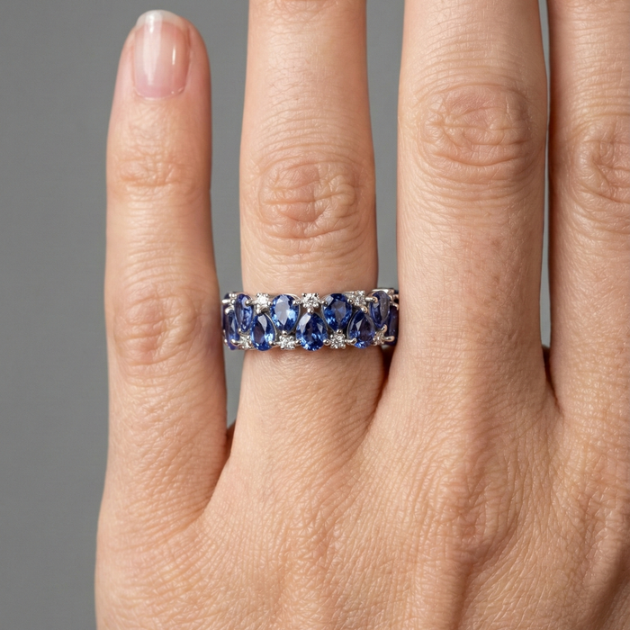 Luxurious Blue Sapphire 14K Diamond Eternity Ring