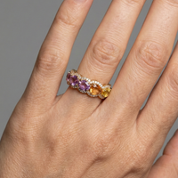 Multi-Color Gemstone 14K Gold Diamond Band Ring
