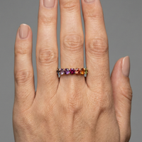 Meticulously Multi-Color Sapphire 14K Gold Eternity Ring