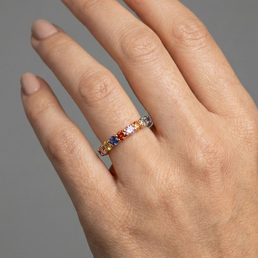 Spectrum Multi-Color Sapphire 14K Gold Eternity Ring