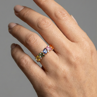 Multi-Color Sapphire & Diamond 14K Gold Band Ring