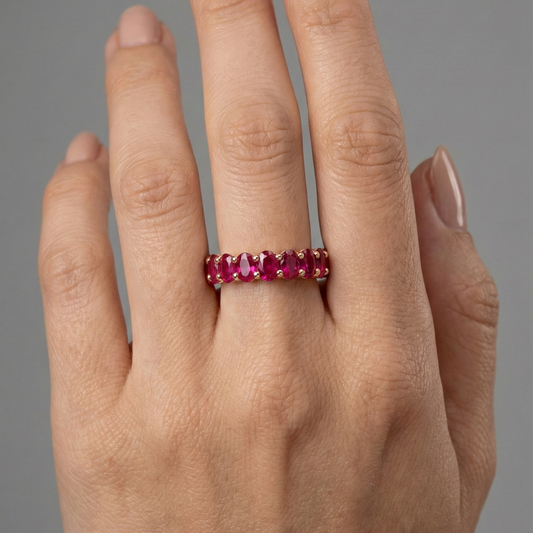 Ruby Oval Eternity Band Ring in 14K Rose Gold