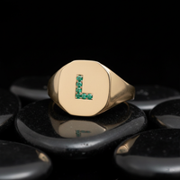Personalized "l" Emerald 14K Gold Signet Ring