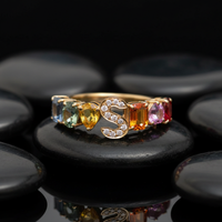 Multi-Color Gemstone 14K Gold "s" Initial Ring