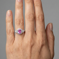 Elegant Oval Pink 14K Sapphire Diamond Halo Ring