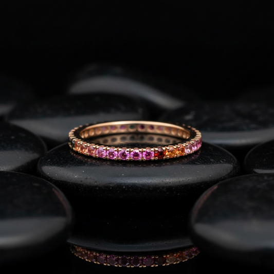Ombre Pink Sapphire 14K (18K Custom) Rose Gold Eternity Band Ring