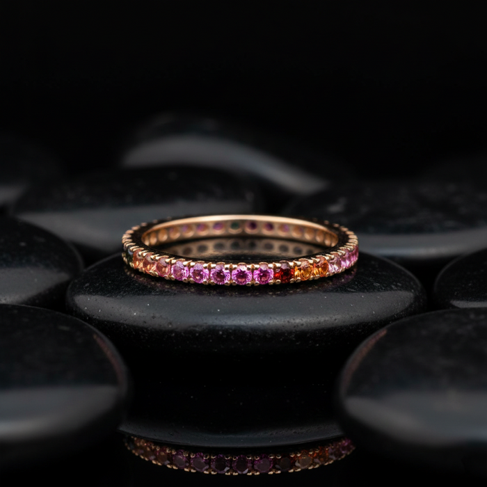 Ombre Pink Sapphire 14K (18K Custom) Rose Gold Band Ring