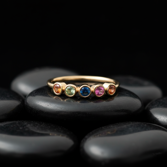 Multi-Color Round Sapphires 14K Gold Stacking Ring