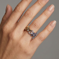 Multi-Color Baguette Gemstone 14K Gold Stacked Band Ring