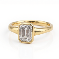 Emerald-Cut Bezel Set Diamond Ring in 14K Yellow Gold