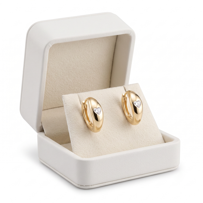 Heart Diamond Domed Huggie Earrings in 14K Yellow Gold