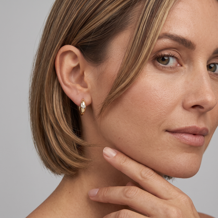 Heart Diamond Domed Huggie Earrings in 14K Yellow Gold