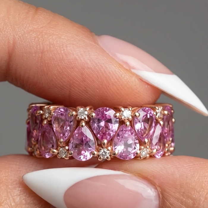 Pink Sapphire Pear-Cut 14K Rose Gold Eternity Band Ring