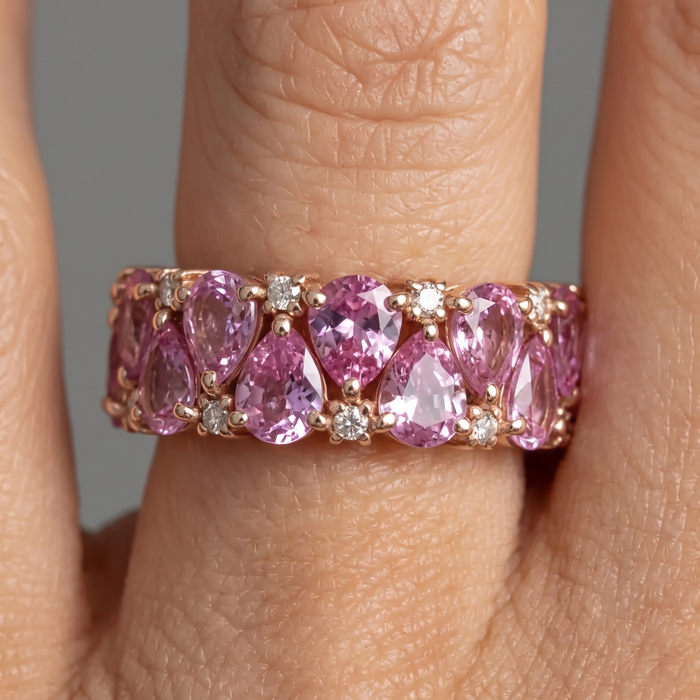 Pink Sapphire Pear-Cut 14K Rose Gold Eternity Band Ring