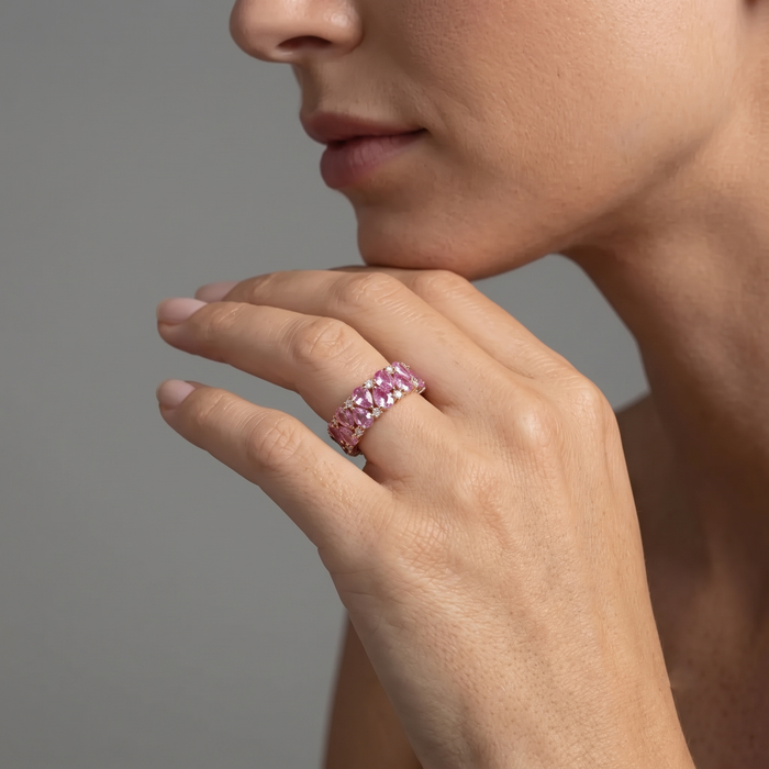 Pink Sapphire Pear-Cut 14K Rose Gold Eternity Band Ring