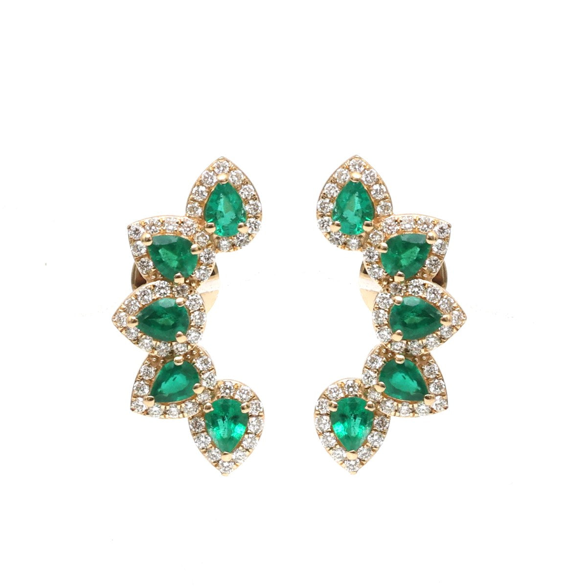 Emerald Vine 18K Natural Diamond Yellow Gold Ear Climber Earrings
