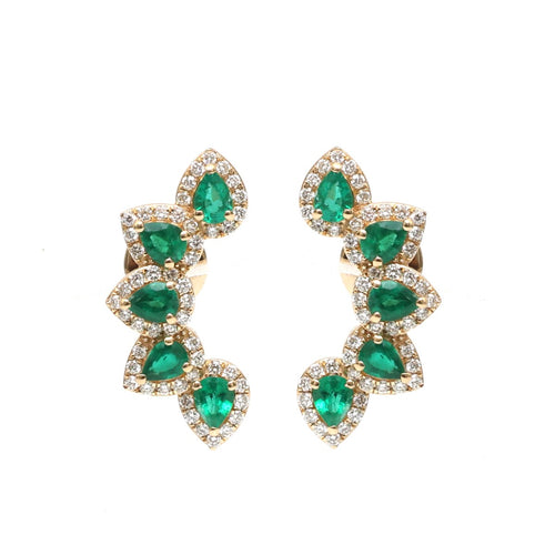 Emerald Vine 18K Natural Diamond Yellow Gold Ear Climber Earrings