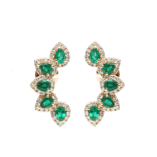 Emerald Vine 18K Natural Diamond Yellow Gold Ear Climber Earrings
