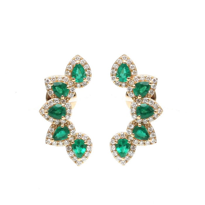 Emerald Vine 18K Natural Diamond Yellow Gold Ear Climber Earrings