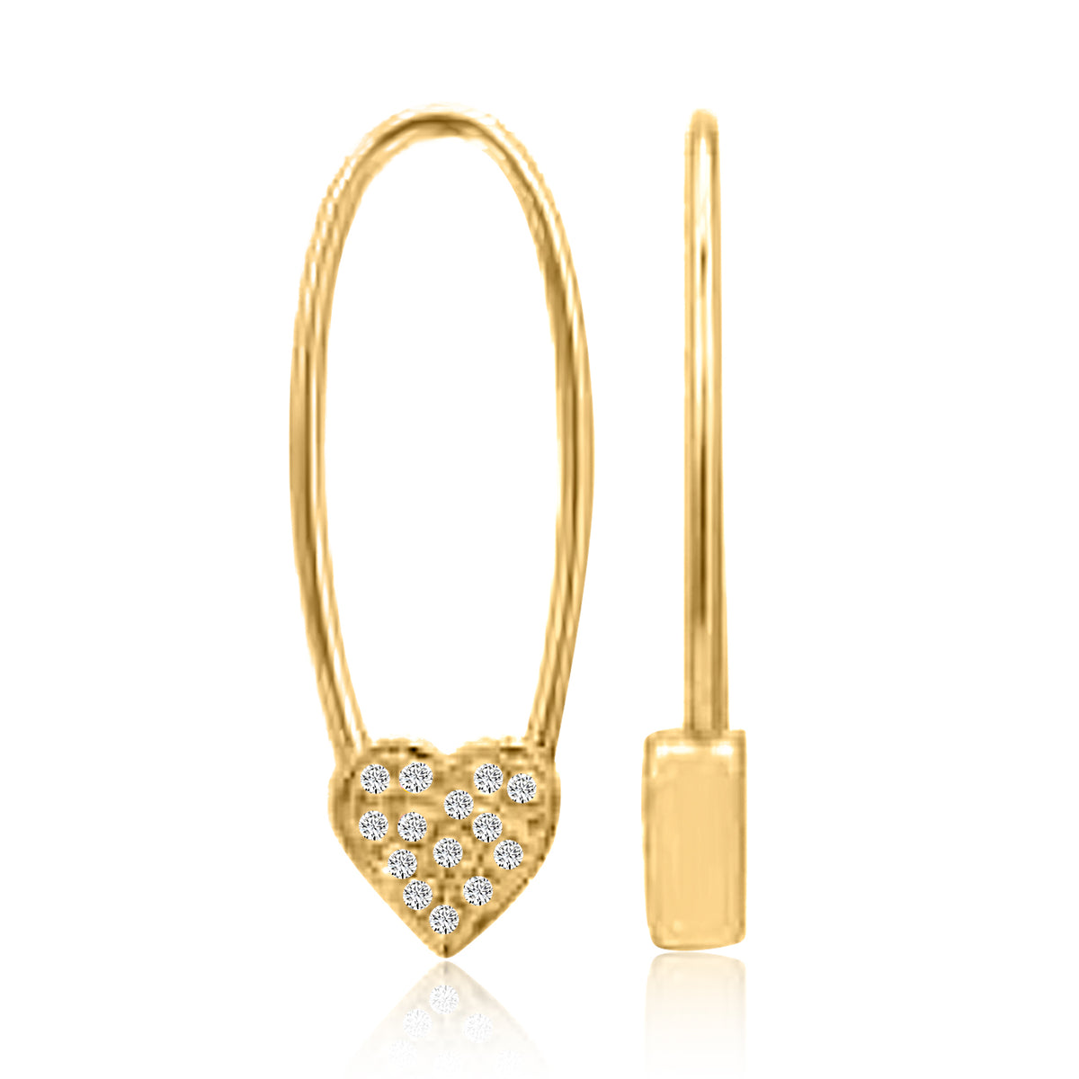 Heart Threader 14K (or 18k upon request) Yellow Gold Drop Diamond Earrings