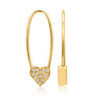Heart Threader 14K (or 18k upon request) Yellow Gold Drop Diamond Earrings