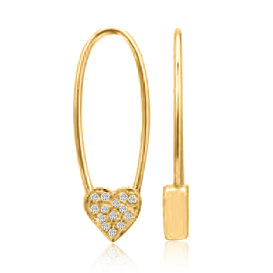 Heart Threader 14K (or 18k upon request) Yellow Gold Drop Diamond Earrings