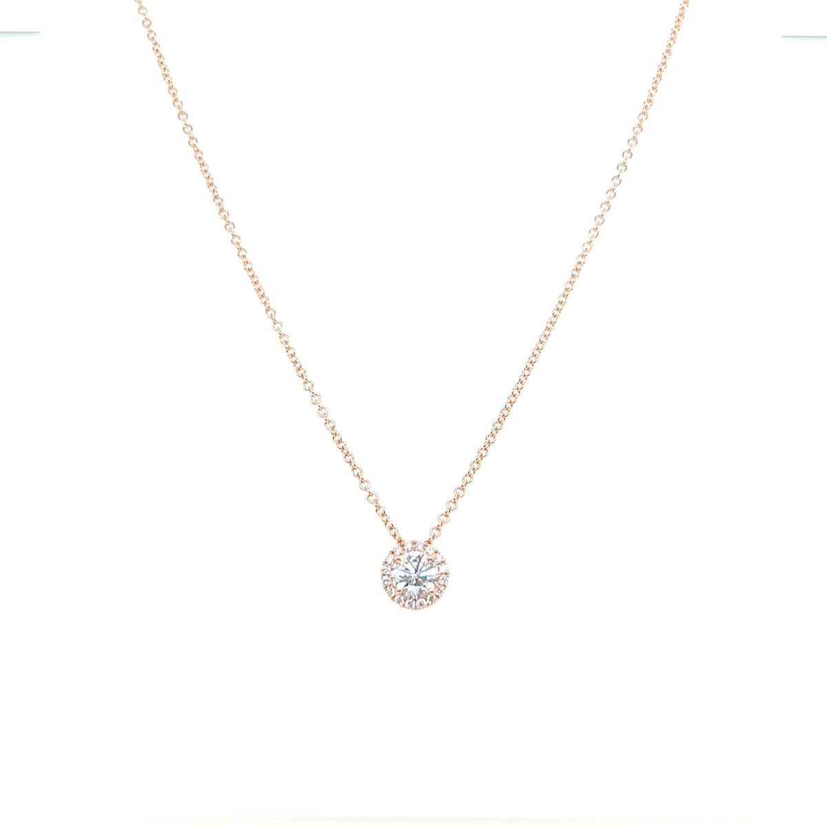 Round Diamond Halo Pendant Necklace in 14K Gold