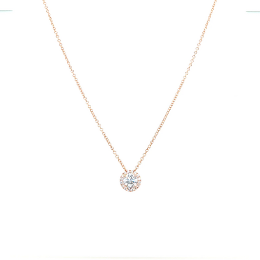 Round Diamond Halo Pendant Necklace in 14K Gold
