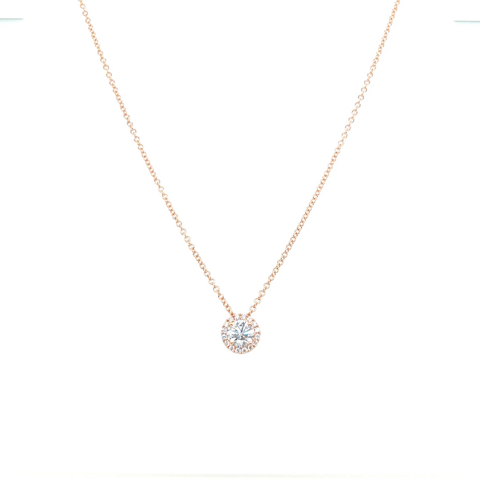 Round Diamond Halo Pendant Necklace in 14K Gold